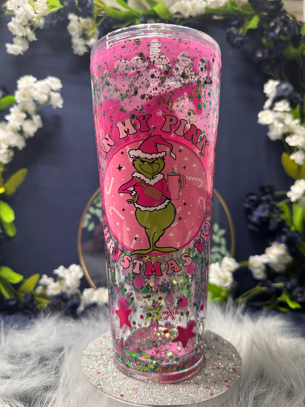 24oz Acrylic Lava Drip Grinch Snow Globe Tumbler