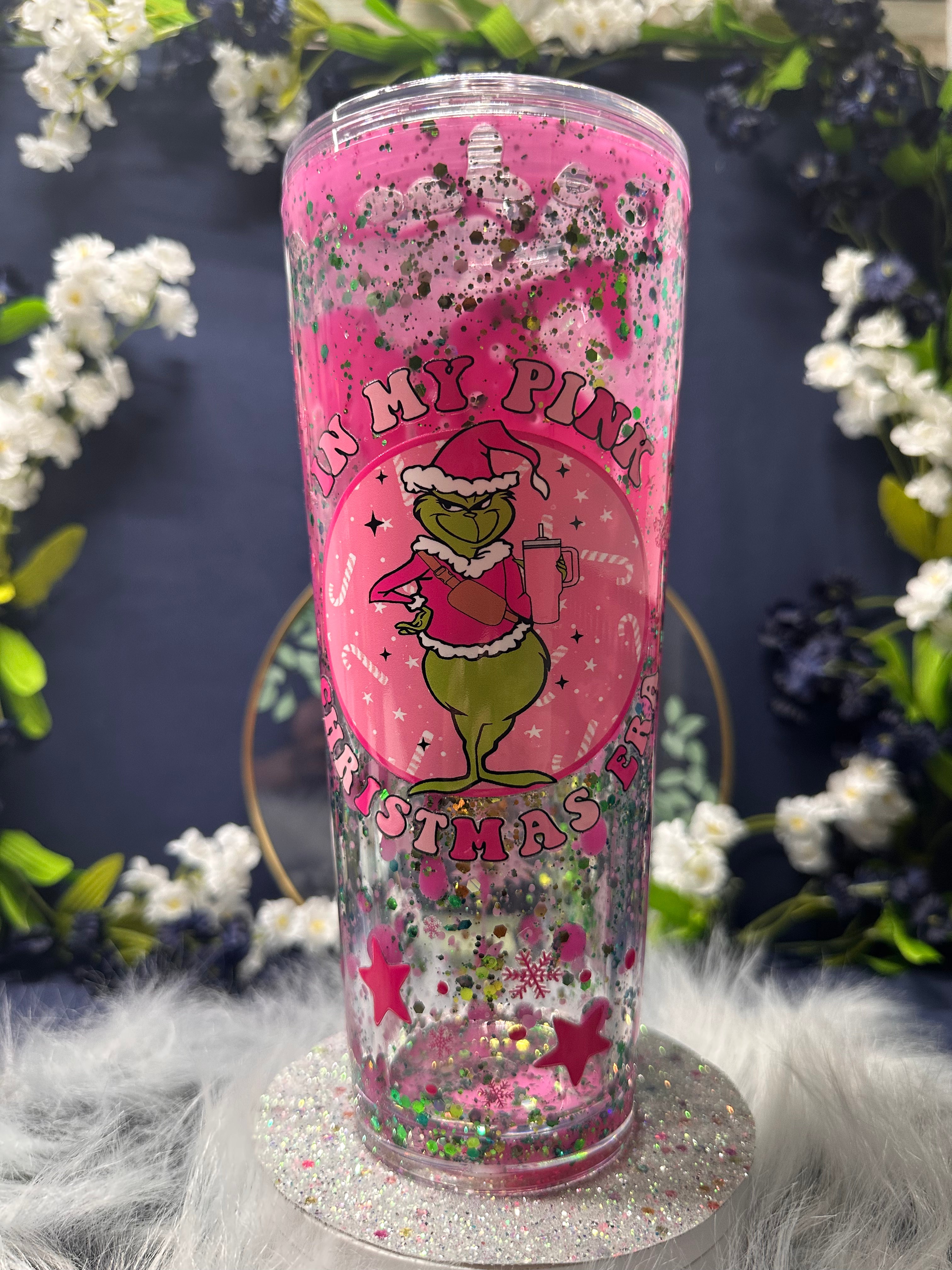 24oz Acrylic Lava Drip Grinch Snow Globe Tumbler