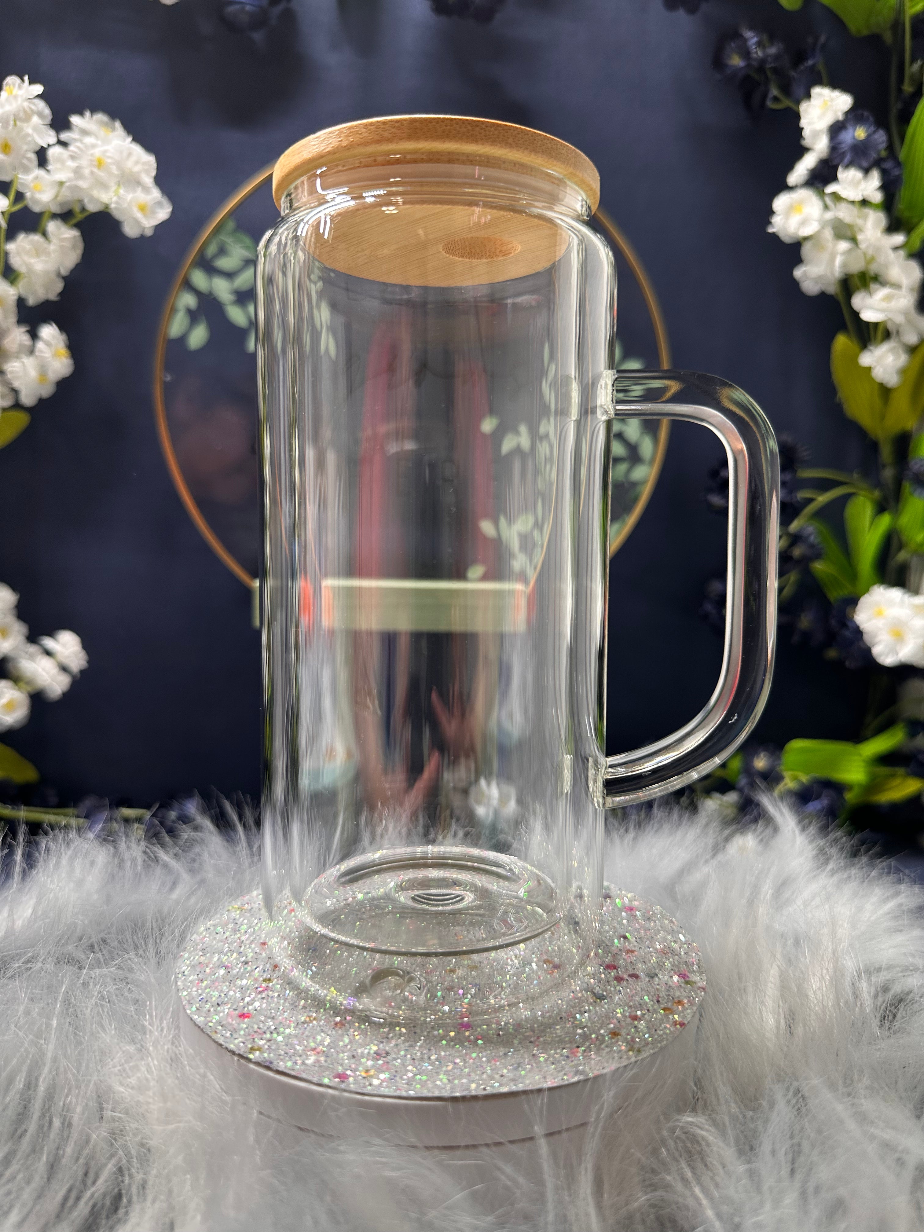 15oz Glass Snow Globe Cups w/Handle
