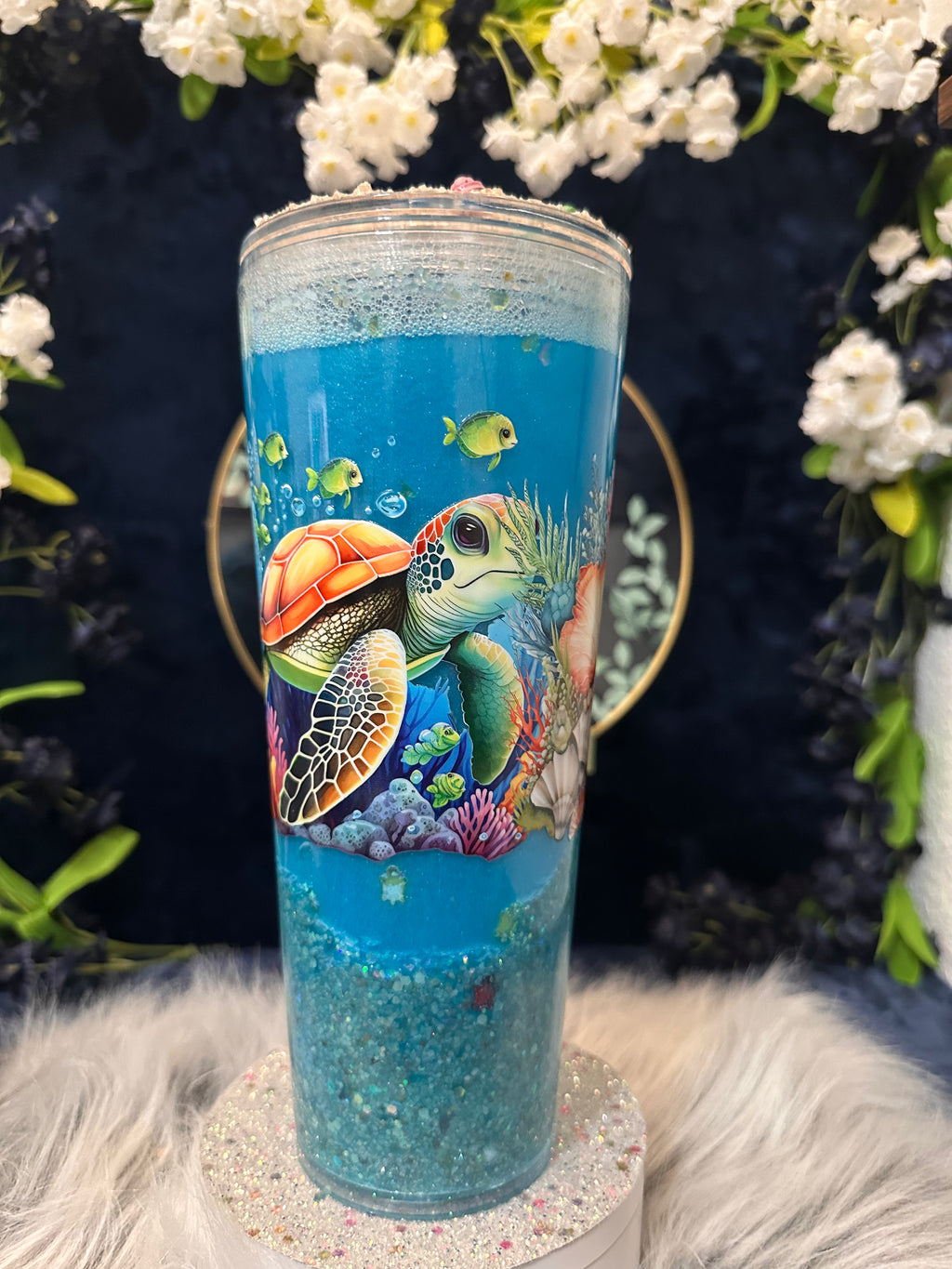 24oz Glow in the Dark Sea Turtle Snow Globe Tumbler