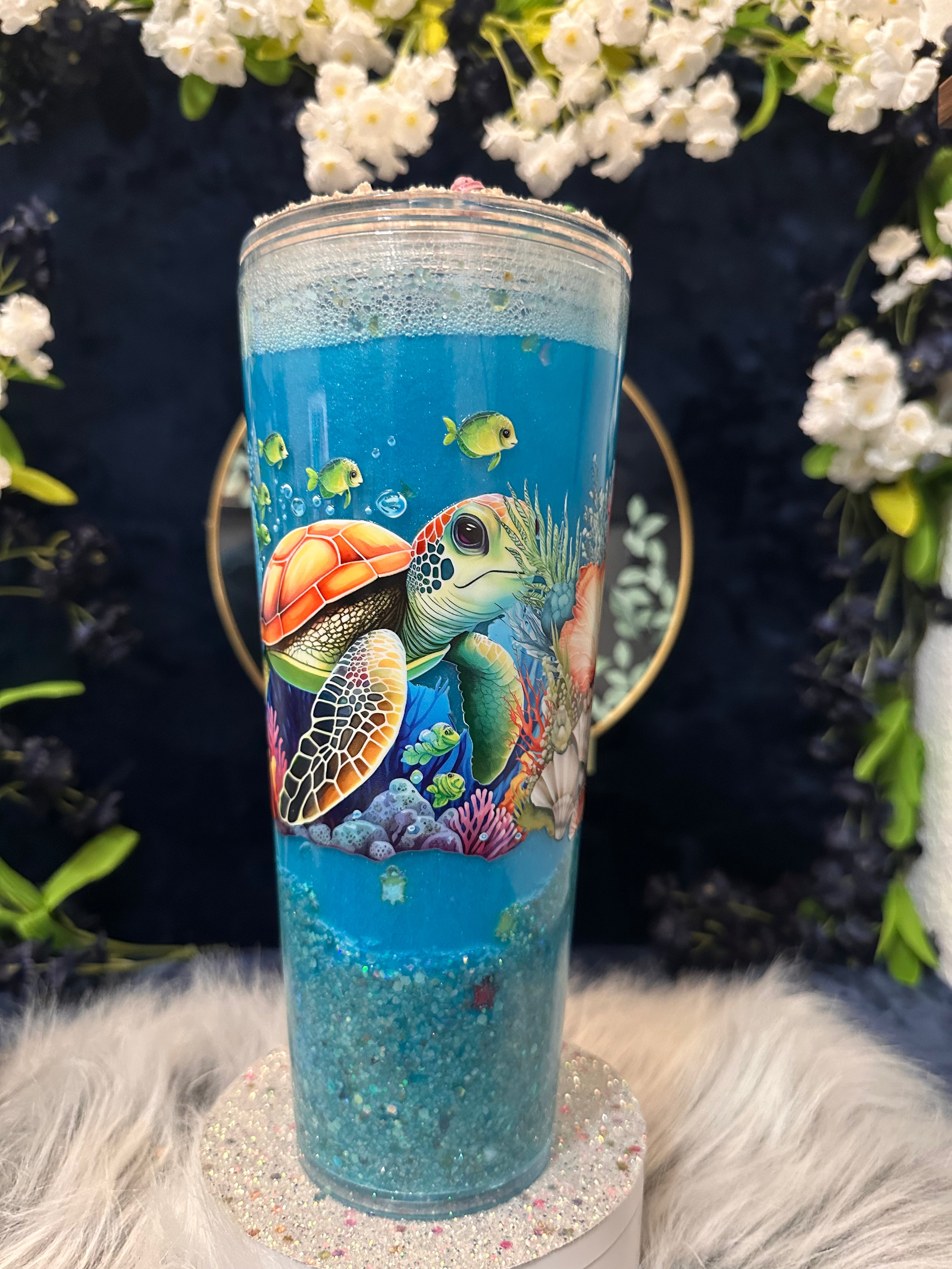 24oz Glow in the Dark Sea Turtle Snow Globe Tumbler