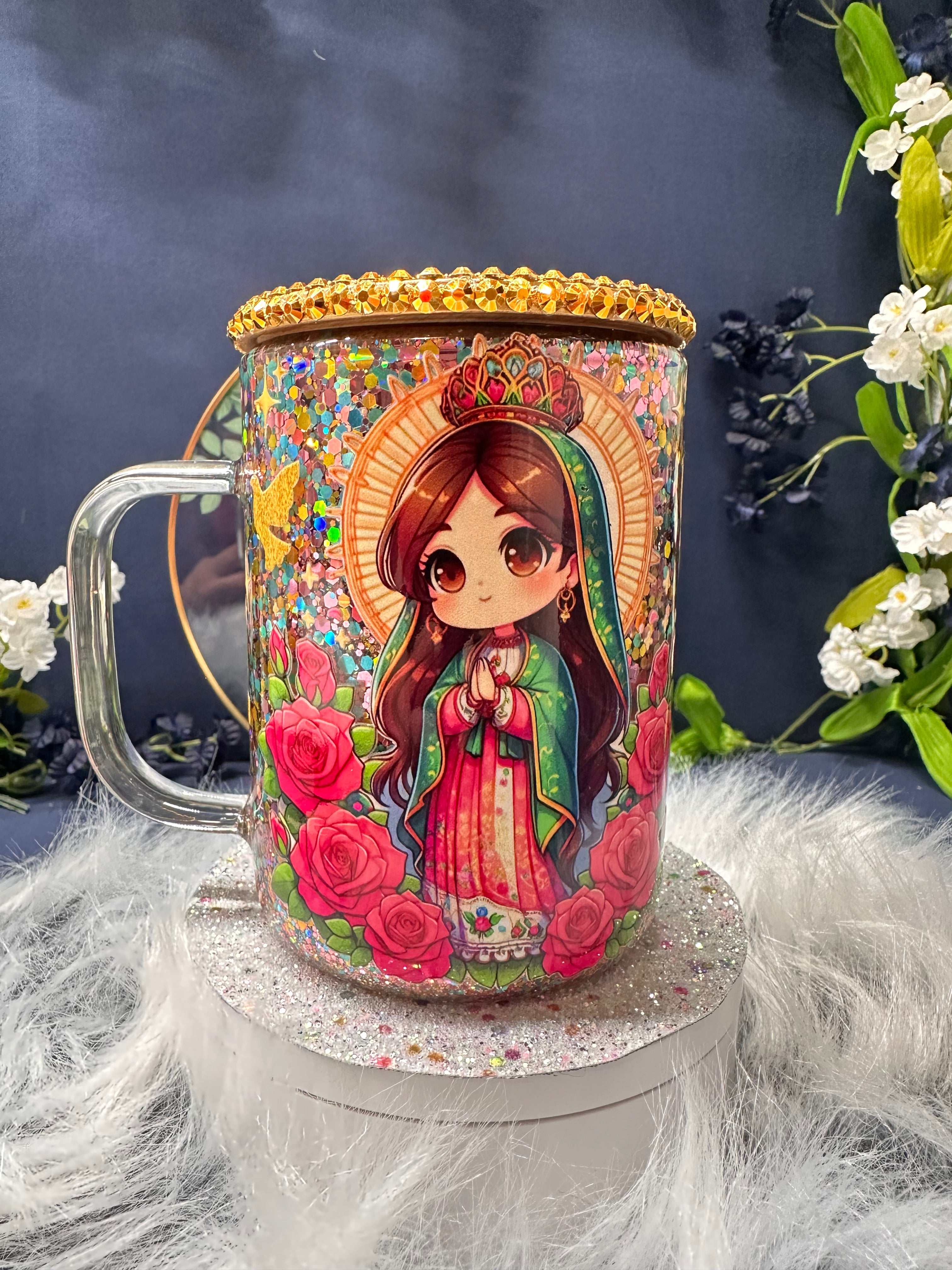 15oz Glass Snow Globe Glitter Virgin Mary