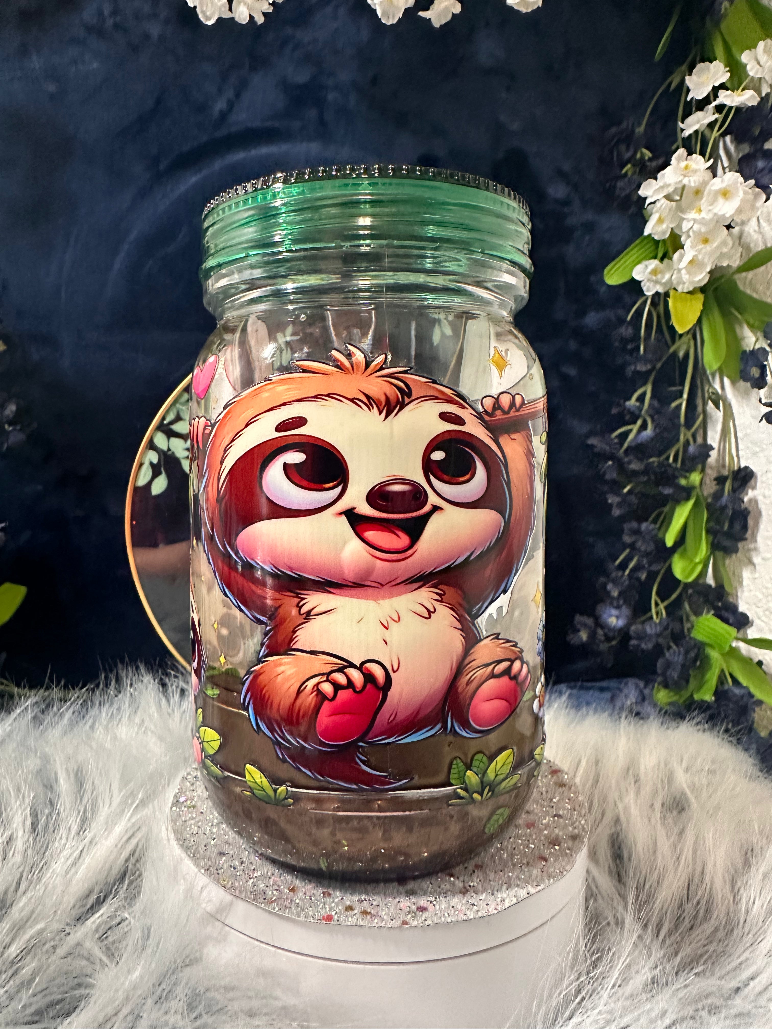 20oz Mason Acrylic Snow Globe Lava Drip Sloth