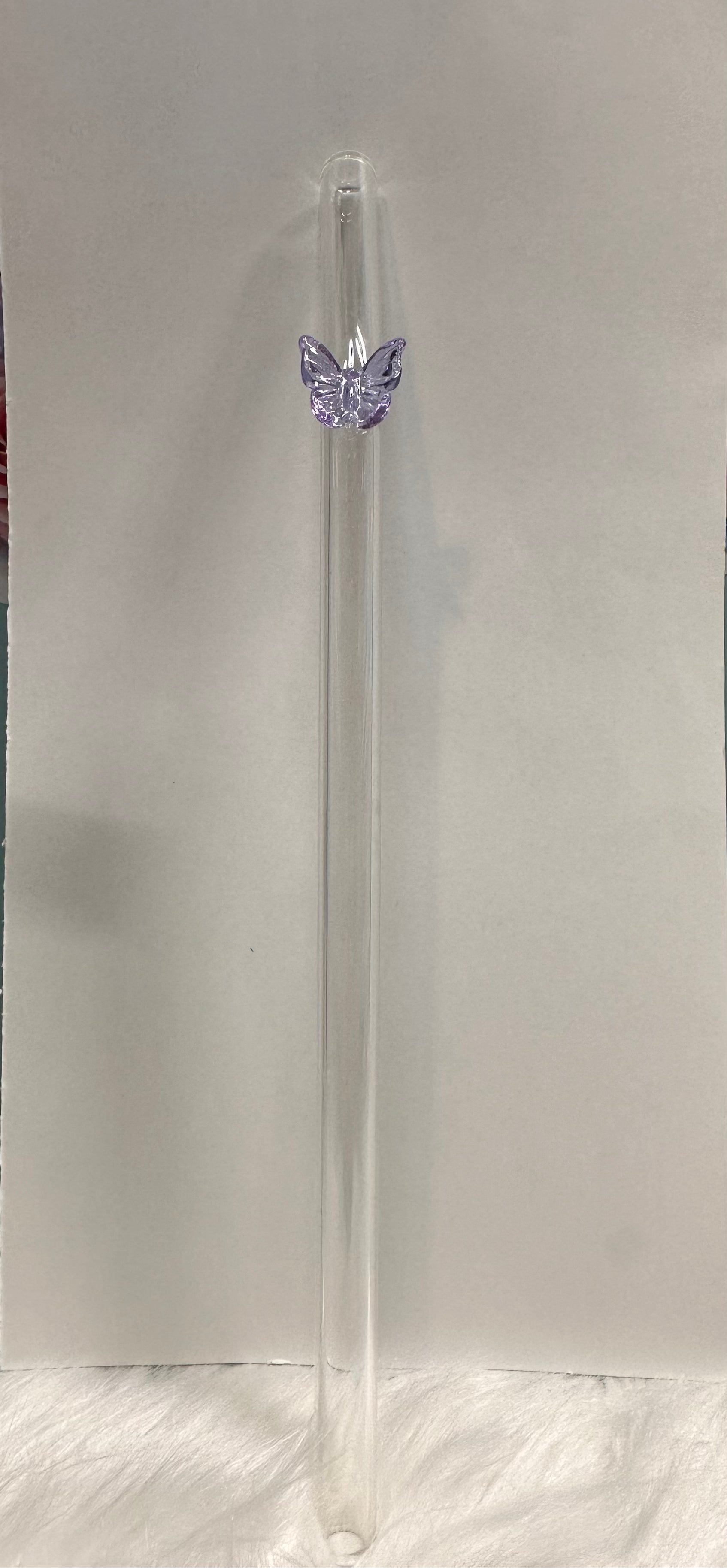 Purple Butterfly Glass Straw