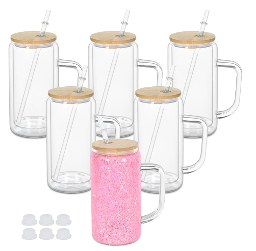 16oz Glass Snow Globe Cups w/Handle
