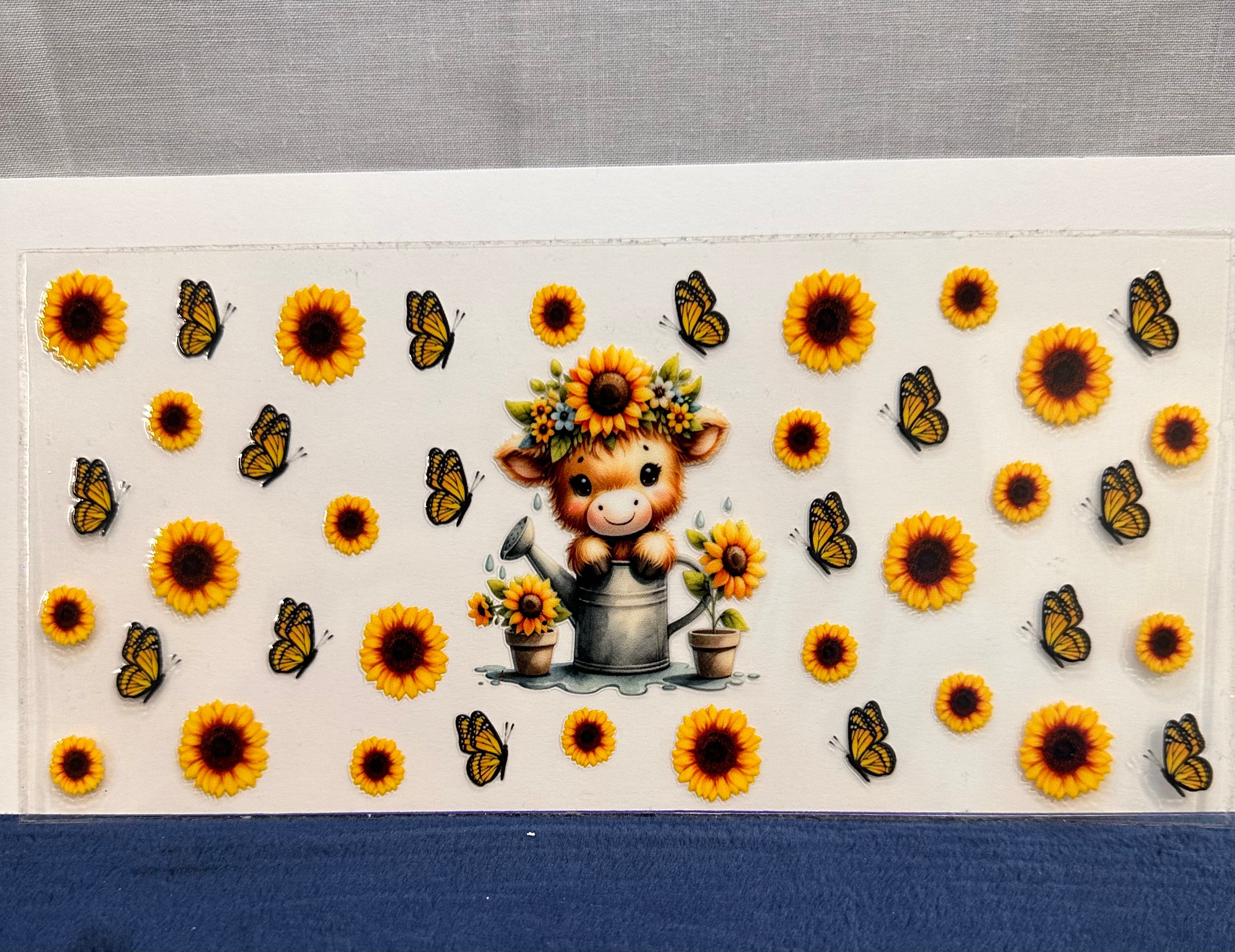 Baby Cow with Yellow Sunflowers