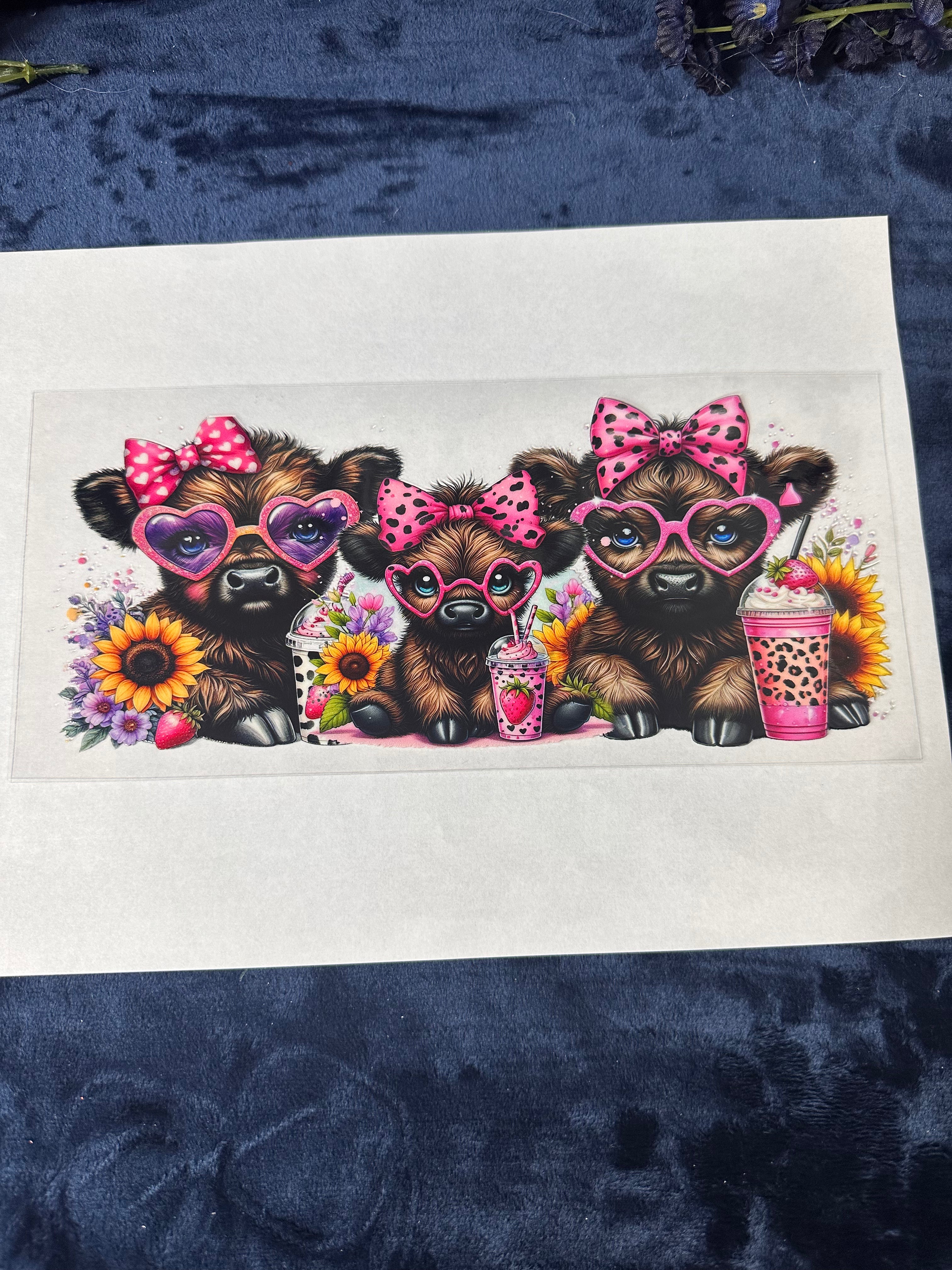 Three Highland Cows w/Pink Bows