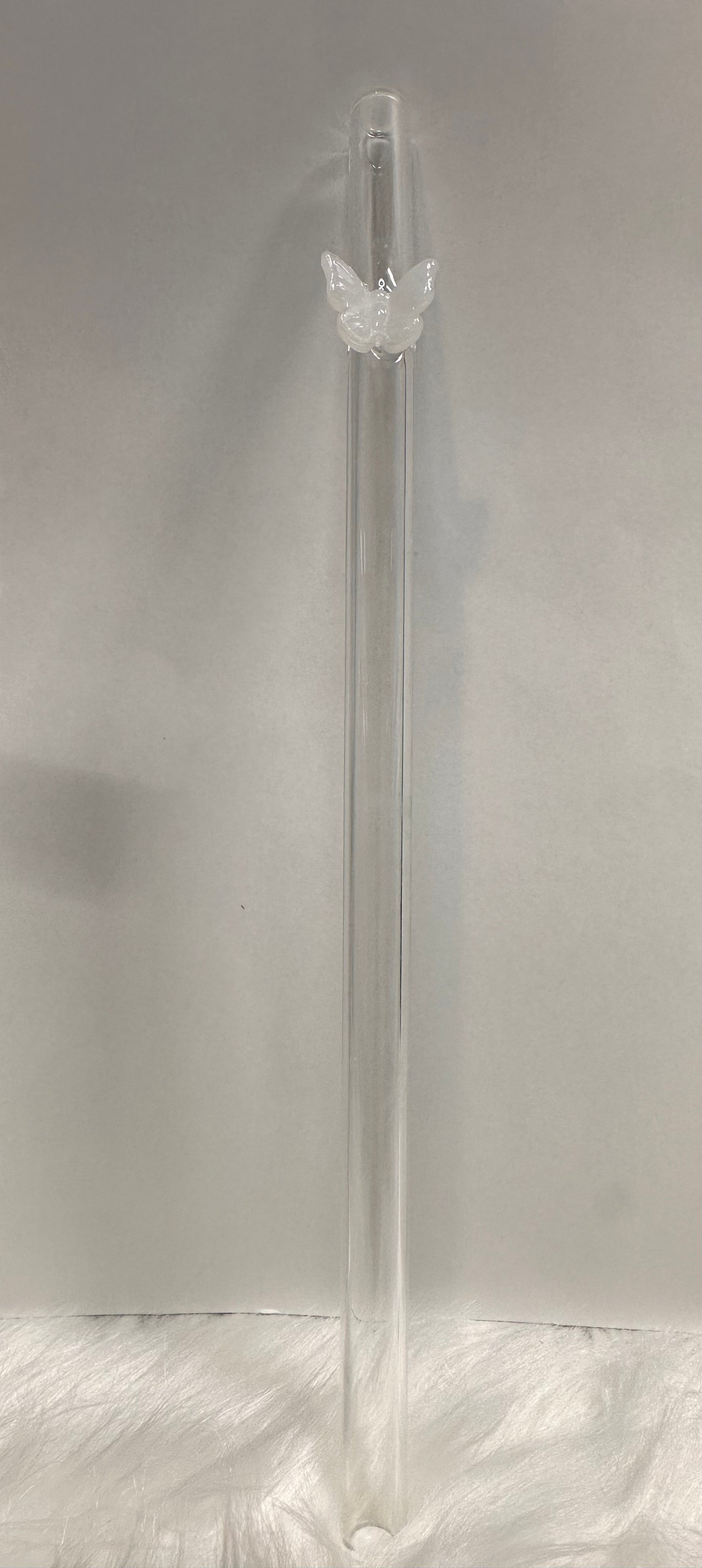 White Butterfly Glass Straw