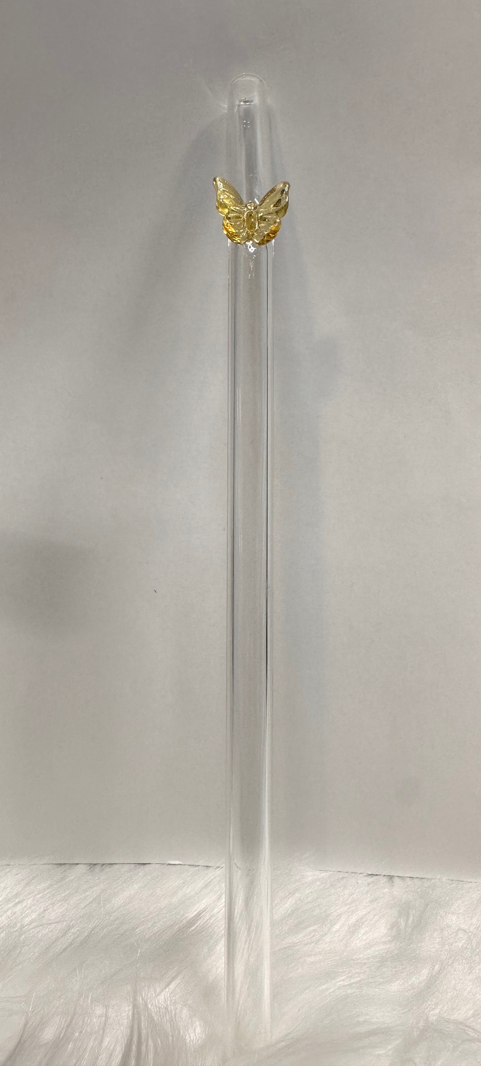 Yellow Butterfly Glass Straw