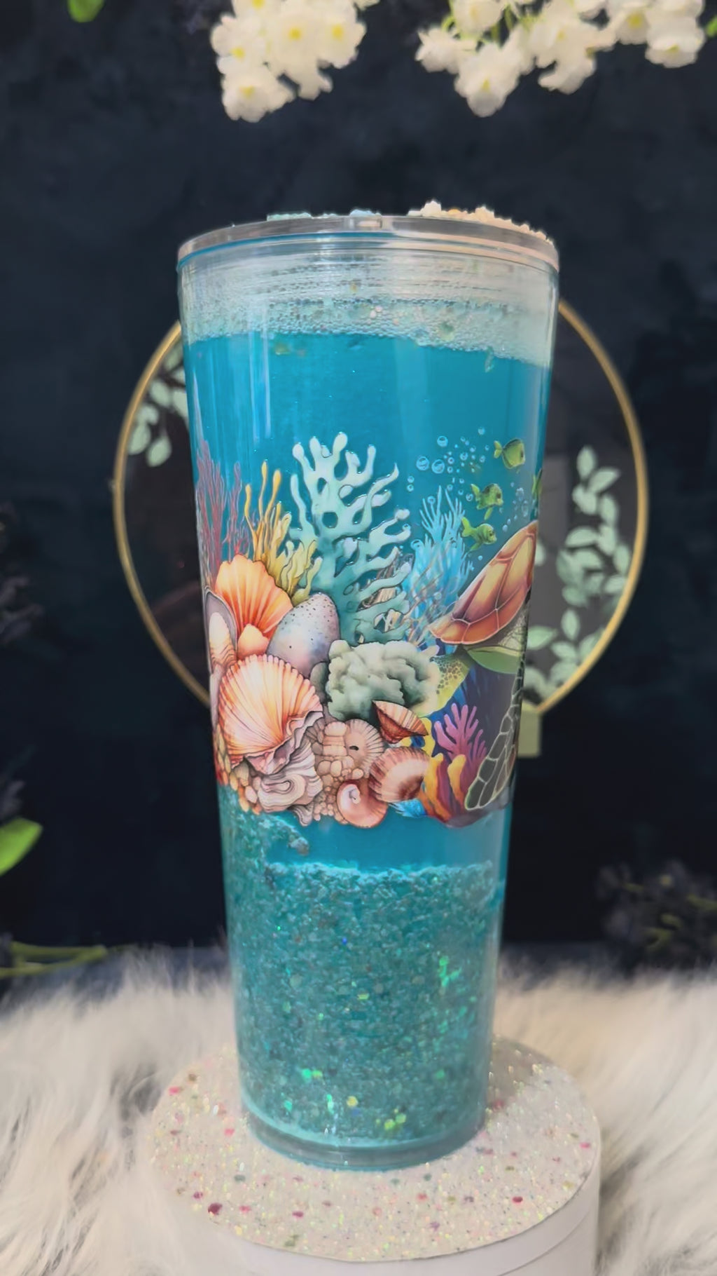 24oz Glow in the Dark Sea Turtle Snow Globe Tumbler