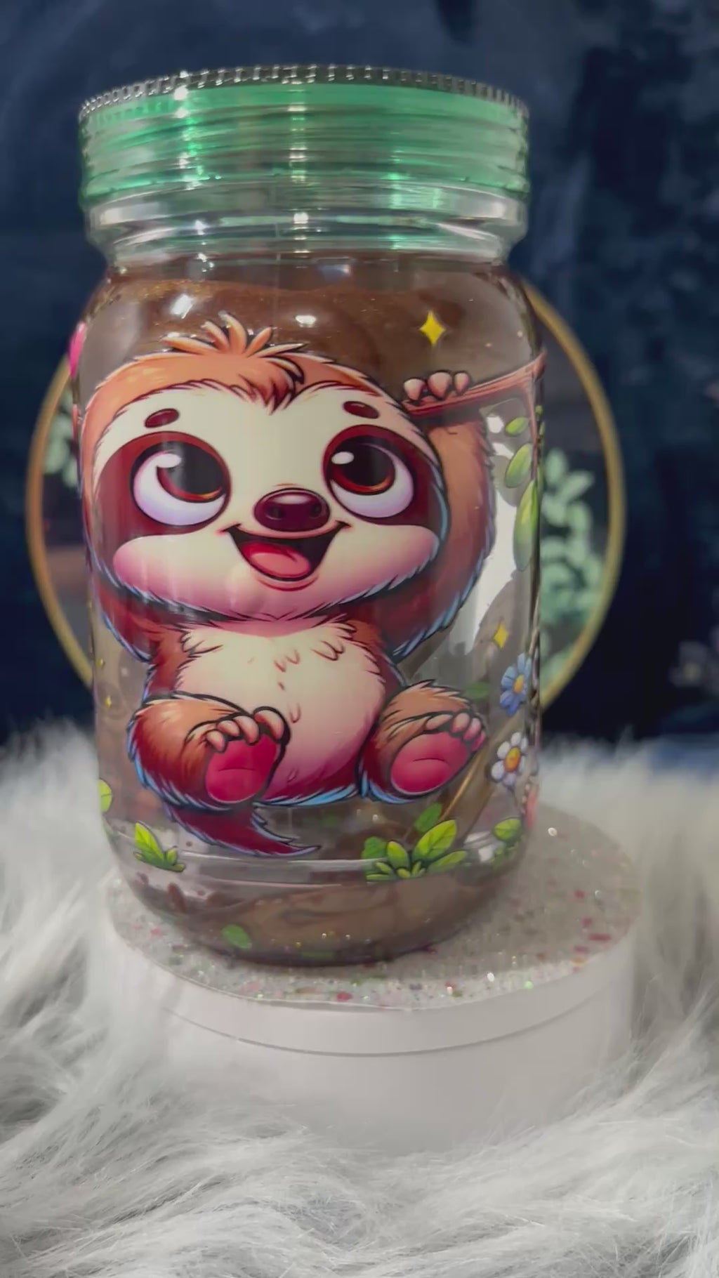 20oz Mason Acrylic Snow Globe Lava Drip Sloth