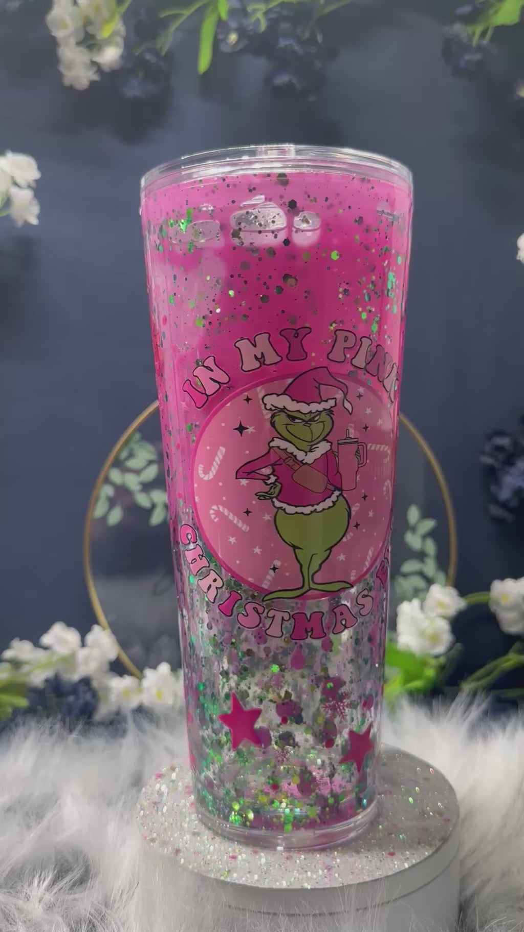 24oz Acrylic Lava Drip Grinch Snow Globe Tumbler