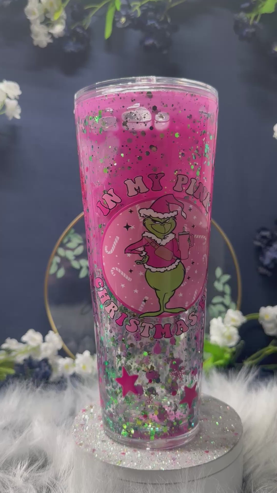 24oz Acrylic Lava Drip Grinch Snow Globe Tumbler